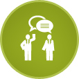 Step 1 Icon -- shows people discussing a topic